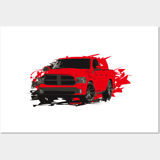 Red Dodge RAM pickup truck Posters and Art